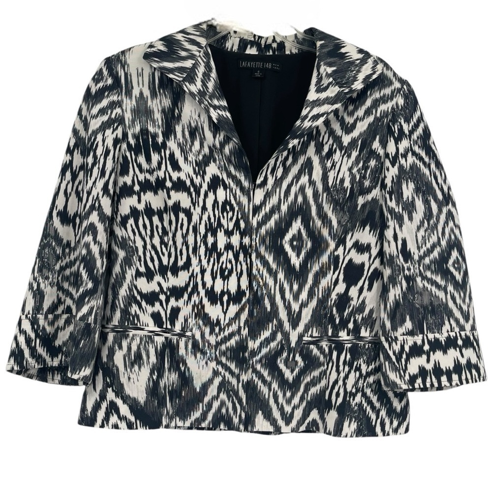 Lafayette 148 Blazer Jacket Women’s Size 6 Hook Closure Lined Black White